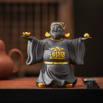 Beeldje van de Chinese god van de rijkdom in paarse klei