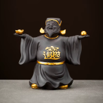 Beeldje van de Chinese god van de rijkdom in paarse klei — Antracietzwart