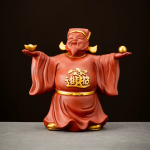 Beeldje van de Chinese god van de rijkdom in paarse klei — Oranjerood