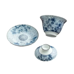 Blauw-witte porseleinen gaiwan met retrodecor