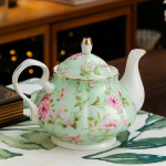 Bloementheepot van keramiek 900 ml — Roze bloemen, mintgroene achtergrond