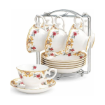 Bloemig theeservies set van beenderporselein — Wit met kleurrijke bloemen