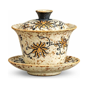 Bloemige gaiwan van keramiek met bloemenmotief