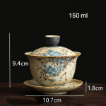 Bloemige gaiwan van keramiek met bloemenmotief — Rond, lichtblauwe bloemen