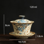 Bloemige gaiwan van keramiek met bloemenmotief — Wijd uitlopend, lichtblauwe bloemen