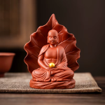 Boeddha tea pet met theezeef van paarse klei — Terracotta en goud
