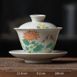 Chinese gaiwan van Dehua-porselein — Chrysant