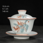 Chinese gaiwan van handbeschilderd Dehua-porselein — Lichtblauwe en roestkleurige bloeiende takken