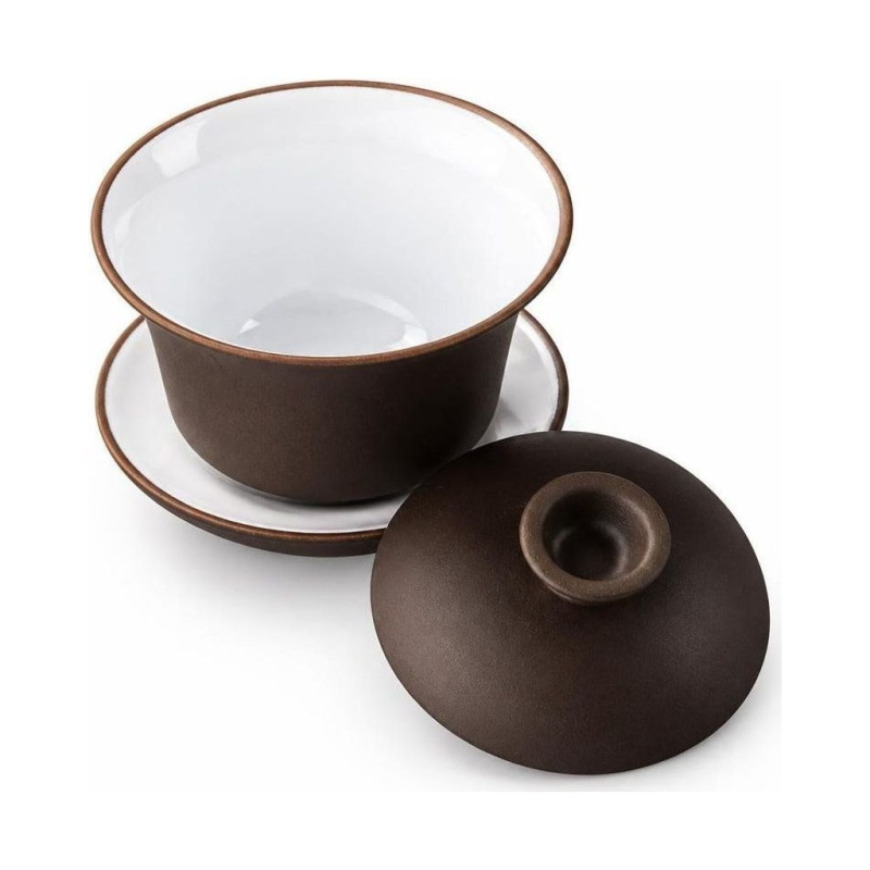 Chinese gaiwan van paarse klei met deksel en schoteltje