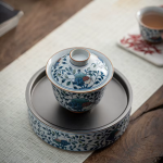 Chinese gaiwan van porselein met bloem of fruitmotief