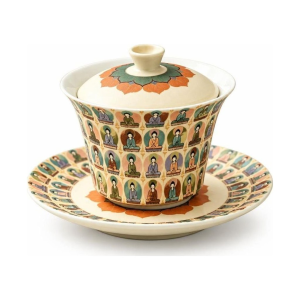 Chinese gaiwan van porselein met Dunhuangdecor