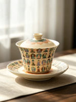 Chinese gaiwan van porselein met Dunhuangdecor