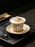 Chinese gaiwan van porselein met Dunhuangdecor