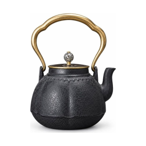 Chinese gietijzeren theepot met messing handvat