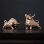 Chinese stier beeldje van keramiek — Lichtbrons duo
