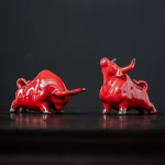 Chinese stier beeldje van keramiek — Rood duo