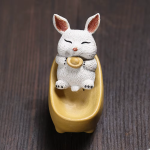 Chinese tea pet met badende dieren van Yixing-klei — Wit konijn