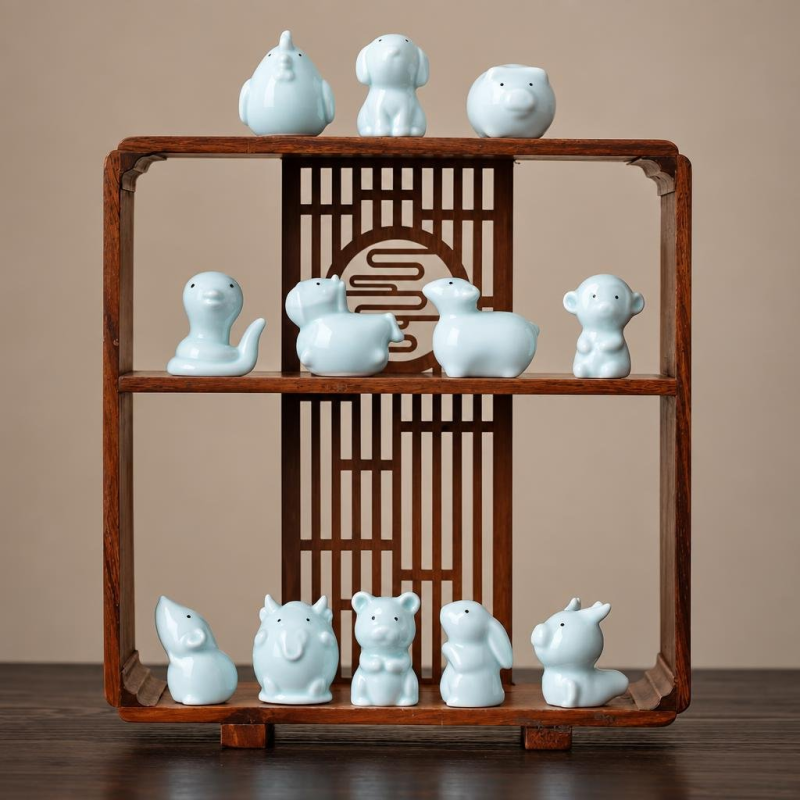Dierlijke tea pet van blauw-wit porselein