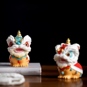 Duo Chinese leeuwenbeeldjes van hars