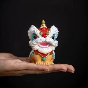 Duo Chinese leeuwenbeeldjes van hars