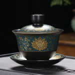 Gaiwan en porselein met gouden decor, 180 ml — Bloemenband in turquoise