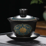 Gaiwan en porselein met gouden decor, 180 ml — Geschulpt medaillon