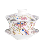 Gaiwan met handbeschilderd Chinees motief — Kleine veelkleurige bloemen
