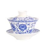 Gaiwan met handbeschilderd Chinees motief — Kobaltblauw