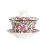 Gaiwan met handbeschilderd Chinees motief — Roze en rode rozen
