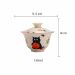 Gaiwan met kat en kersen van keramiek