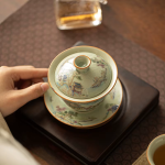 Gaiwan met landschapdecor en keramische theepot
