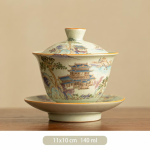 Gaiwan met landschapdecor en keramische theepot