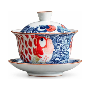 Gaiwan met vissen van porselein