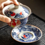 Gaiwan met vissen van porselein