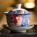 Gaiwan met vissen van porselein