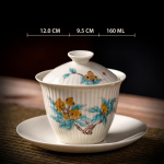 Gaiwan porselein met botanisch decor — Geeloranje bloemen