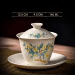 Gaiwan porselein met botanisch decor — Kleine gele bloemen