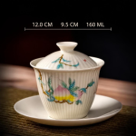 Gaiwan porselein met botanisch decor — Roze en geel motief