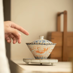 Gaiwan porselein met crème en blauw-gouden decor