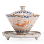 Gaiwan porselein met crème en blauw-gouden decor