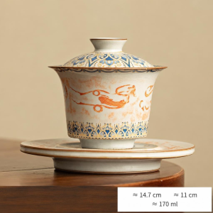 Gaiwan porselein met crème en blauw-gouden decor — Rechte gaiwan 170 ml