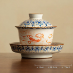 Gaiwan porselein met crème en blauw-gouden decor — Ronde gaiwan 170 ml