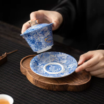 Gaiwan porselein met schotel en gouden draak