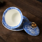 Gaiwan porselein met schotel en gouden draak
