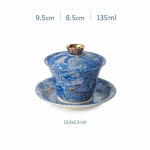 Gaiwan porselein met schotel en gouden draak