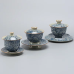 Gaiwan van blauw-wit porselein met bloemendecor
