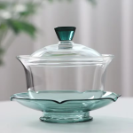 Gaiwan van borosilicaatglas met lotusmotief — Zeegroen