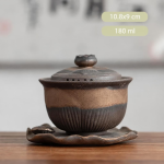 Gaiwan van keramiek met deksel en schotel — Laag geribd