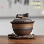 Gaiwan van keramiek met deksel en schotel — Rond uitlopend