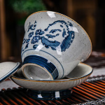 Gaiwan van porselein met blauw decor uit Dehua